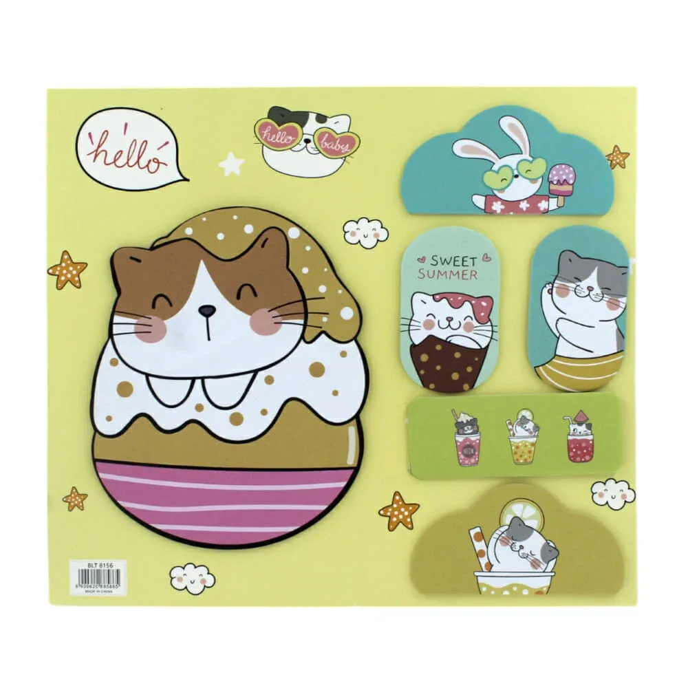 Paquete con 5 pos-it / notas adhesivas grandes con diseño de gatos o unicornios, variedad de diseños / blt8156