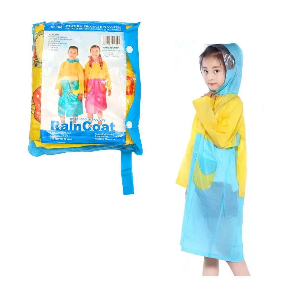 Impermeable infantil de plástico, tipo poncho, capucha ajustable y estampado de animalitos animados, variedad de diseños y tallas