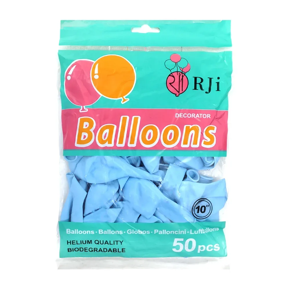 Paquete con 50 globos de látex rji de 10 pulgadas en color azul cielo / 661012-1