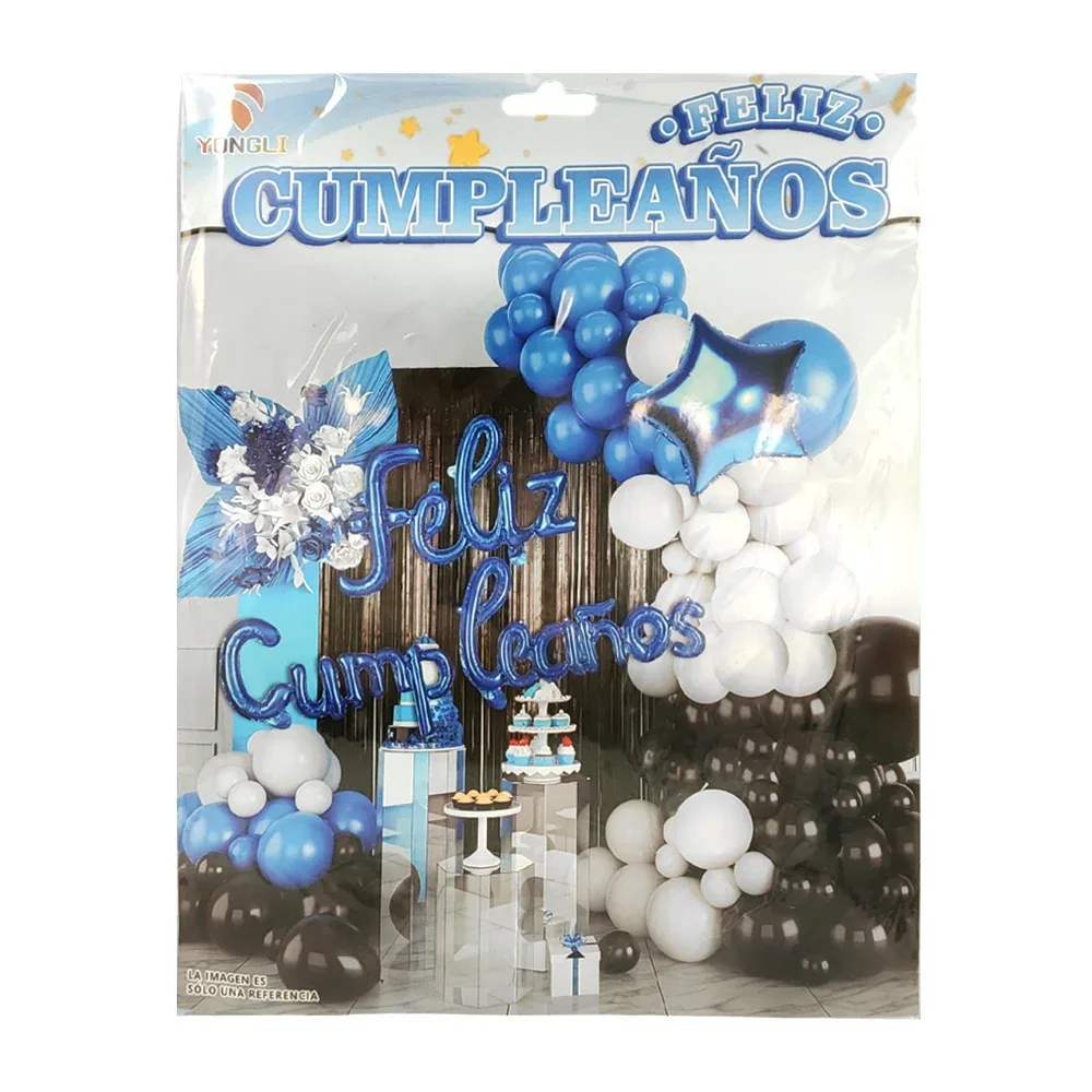 Kit decorativo feliz cumpleaños con 55 pcs, globos azules, negros y blancos