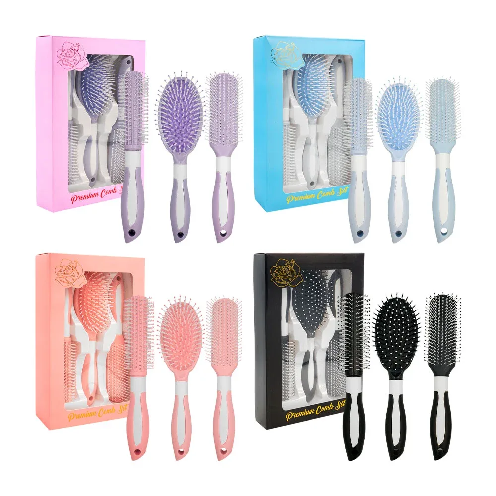 Set de cepillos para el cabello, cepillo redondo y cepillo rectangular, variedad