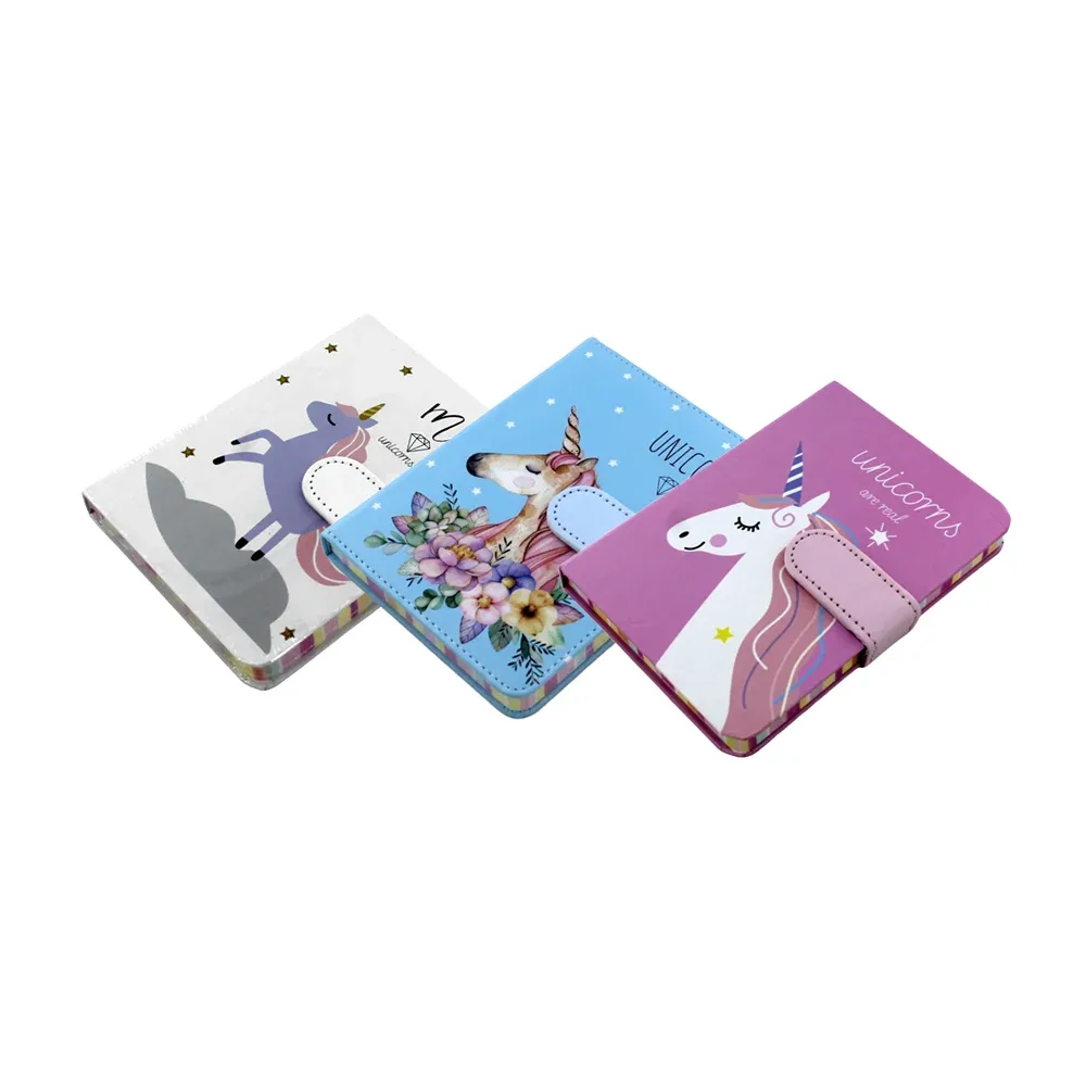 Libreta de pasta gruesa con estampado de unicornio, hojas de raya y broche con imán 10x14cm, variedad de diseños / a6-101
