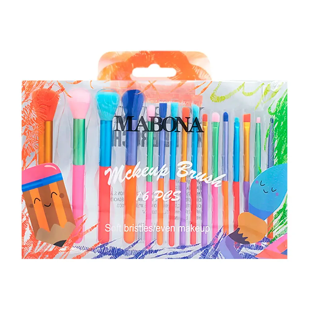 Set de 16 brochas bicolor mabona con cerdas suaves para rostro y ojos / 15694.k