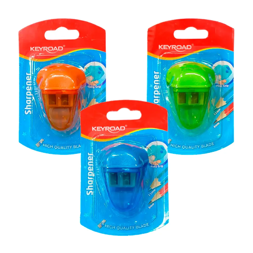 Blíster con sacapuntas keyroad doble + estuche de almacenamiento, variedad de colores