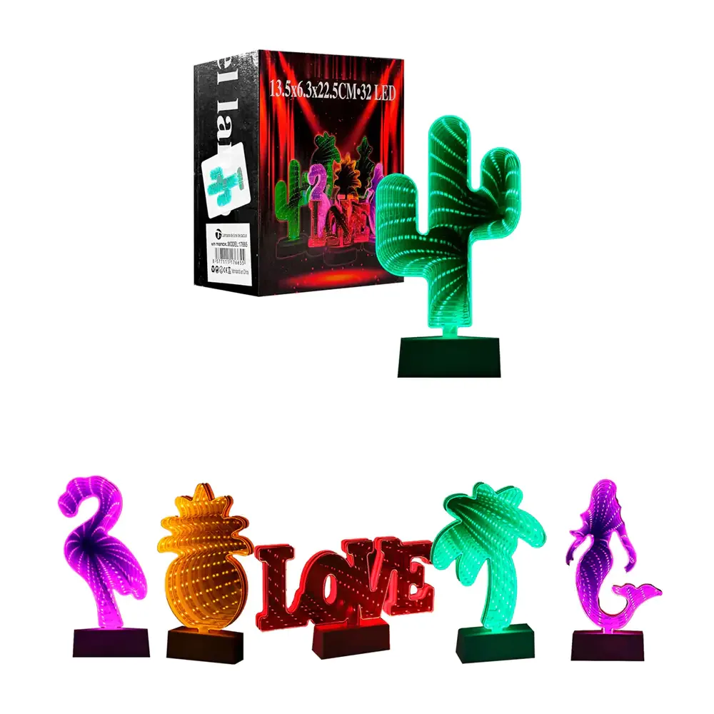 Lámpara led decorativa 3d efecto tunel infinito con base, 13.5x6.3x22.5cm, variedad de modelos / 17665