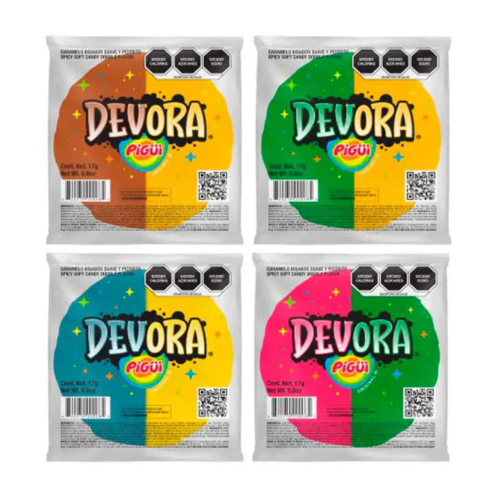1pza Cachetada devora pigüi de caramelo bisabor suave y picosito, 17g