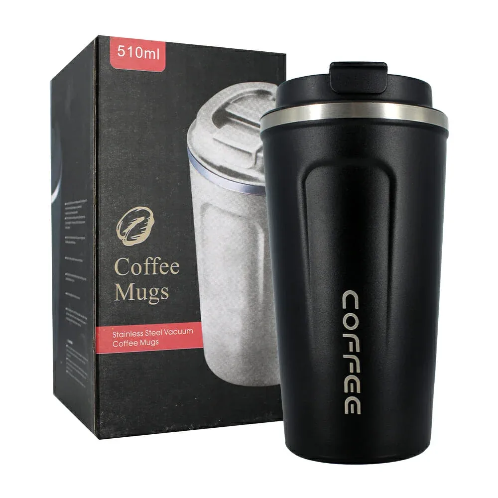 Termo liso con capacidad de 510ml y recubrimiento con tapadera de plástico, variedad de colores / coffe mugs