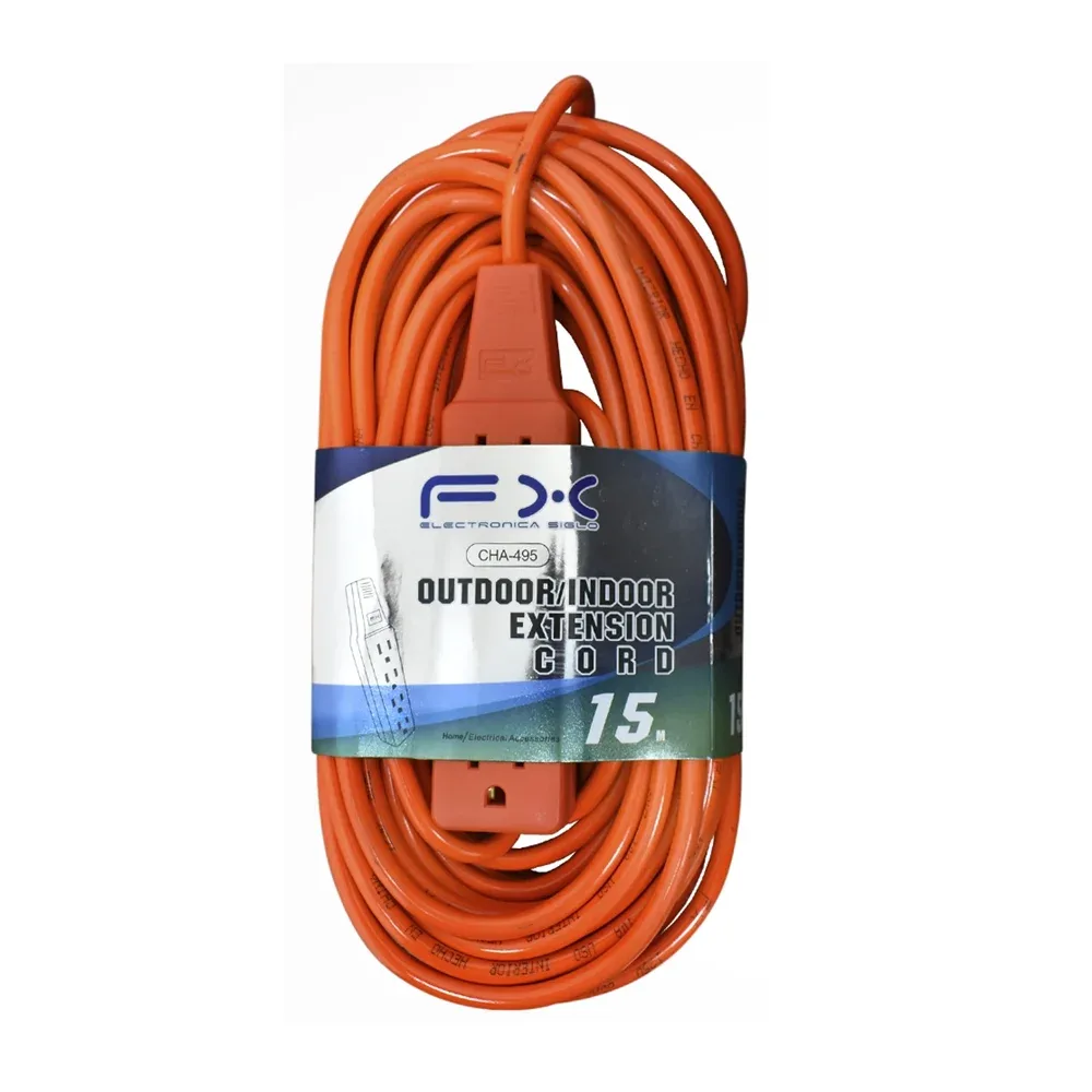 Extensión fx naranja para uso rudo 15m, multicontacto con 4 conectores / cha-495