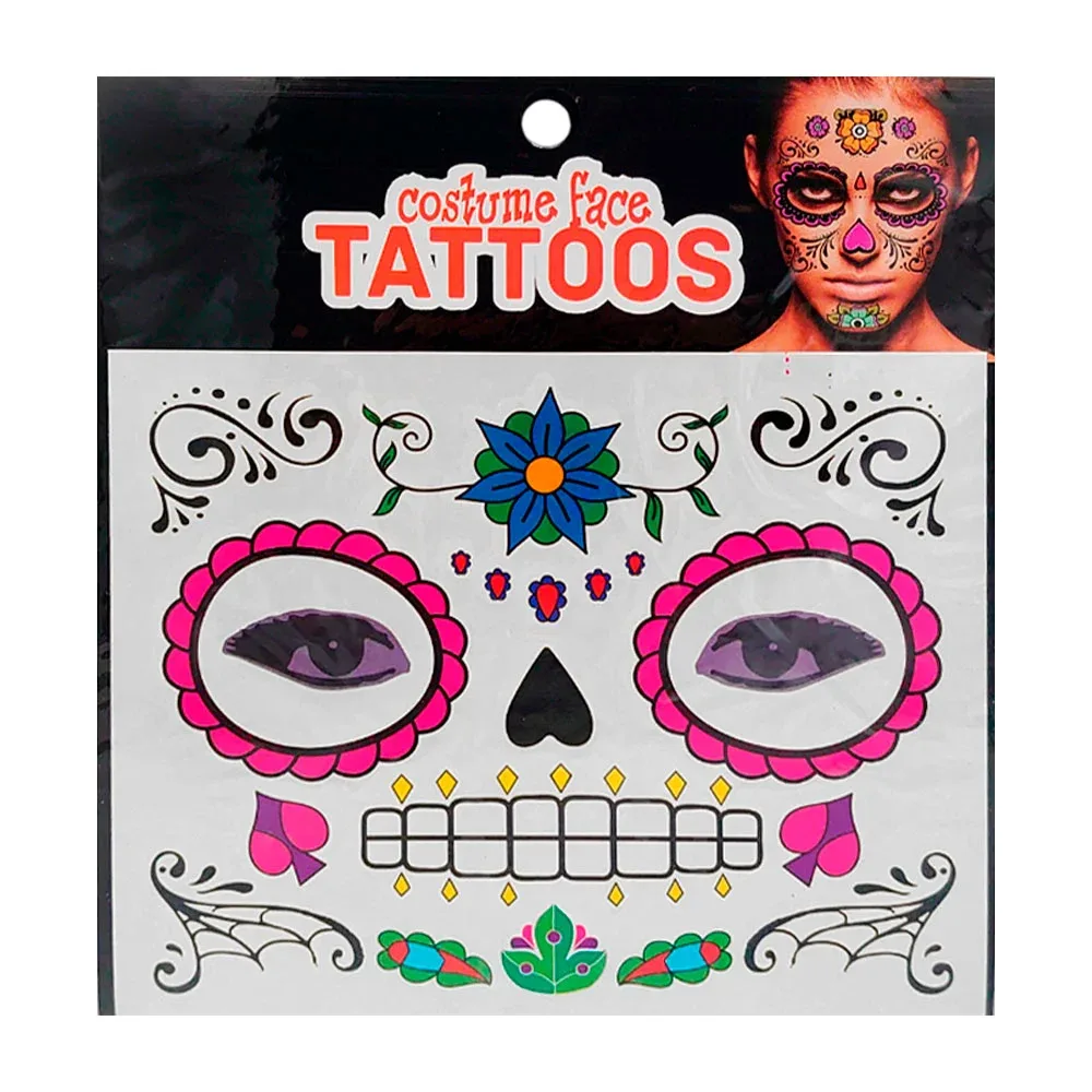1pza Planilla de tatuajes temporales con temática de día de muertos / e-174