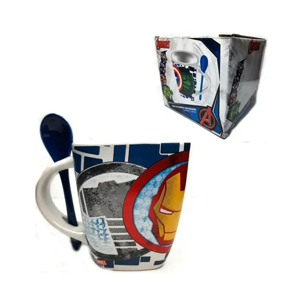 Taza de porcelana con cuchara de cerámica, diseño de avengers / 1738-40