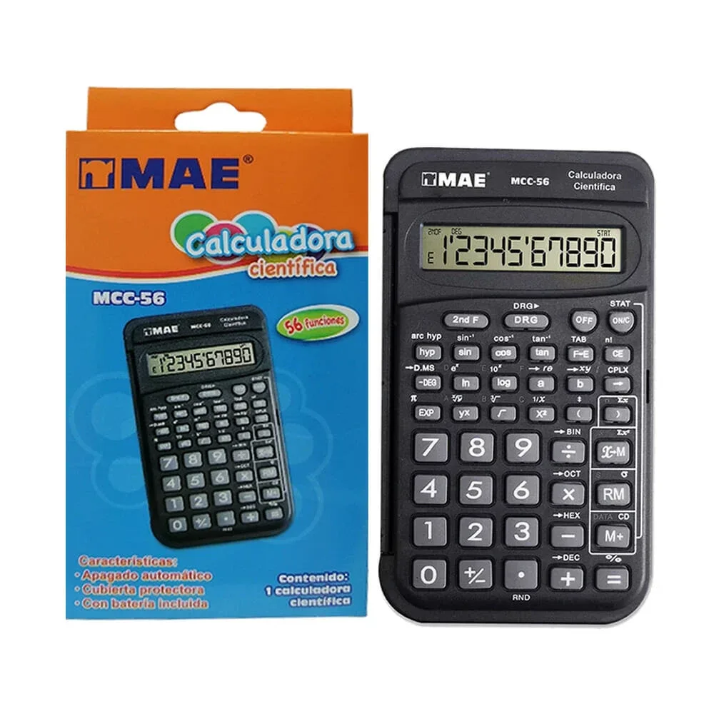 Calculadora científica mae con 56 funciones y pantalla digital de 10 dígitos