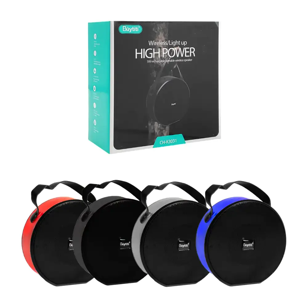 Bocina inalámbrica bluetooth circular buytiti con agarradera variedad de colores