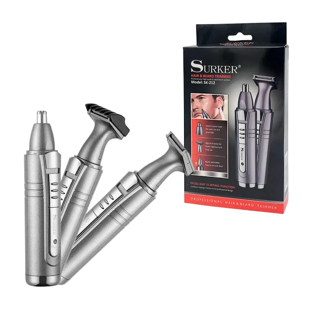 Maquina rasuradora eléctrica surker con cabezales intercambiables para barba y nariz con indicador de carga y cable alimentador / sk-212 / 10876