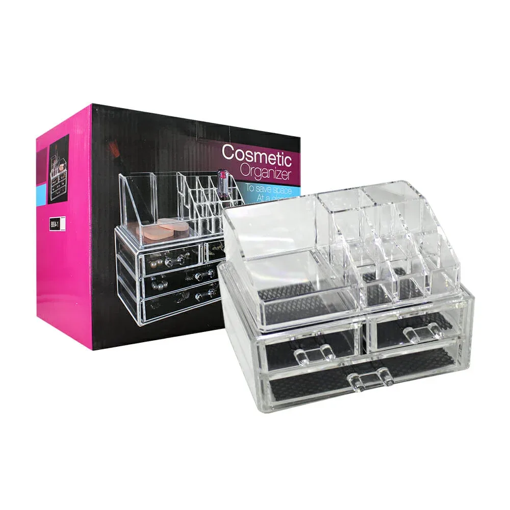 Organizador transparente desmontable de plástico con 3 cajones y 9 compartimentos para cosméticos / 1101-2