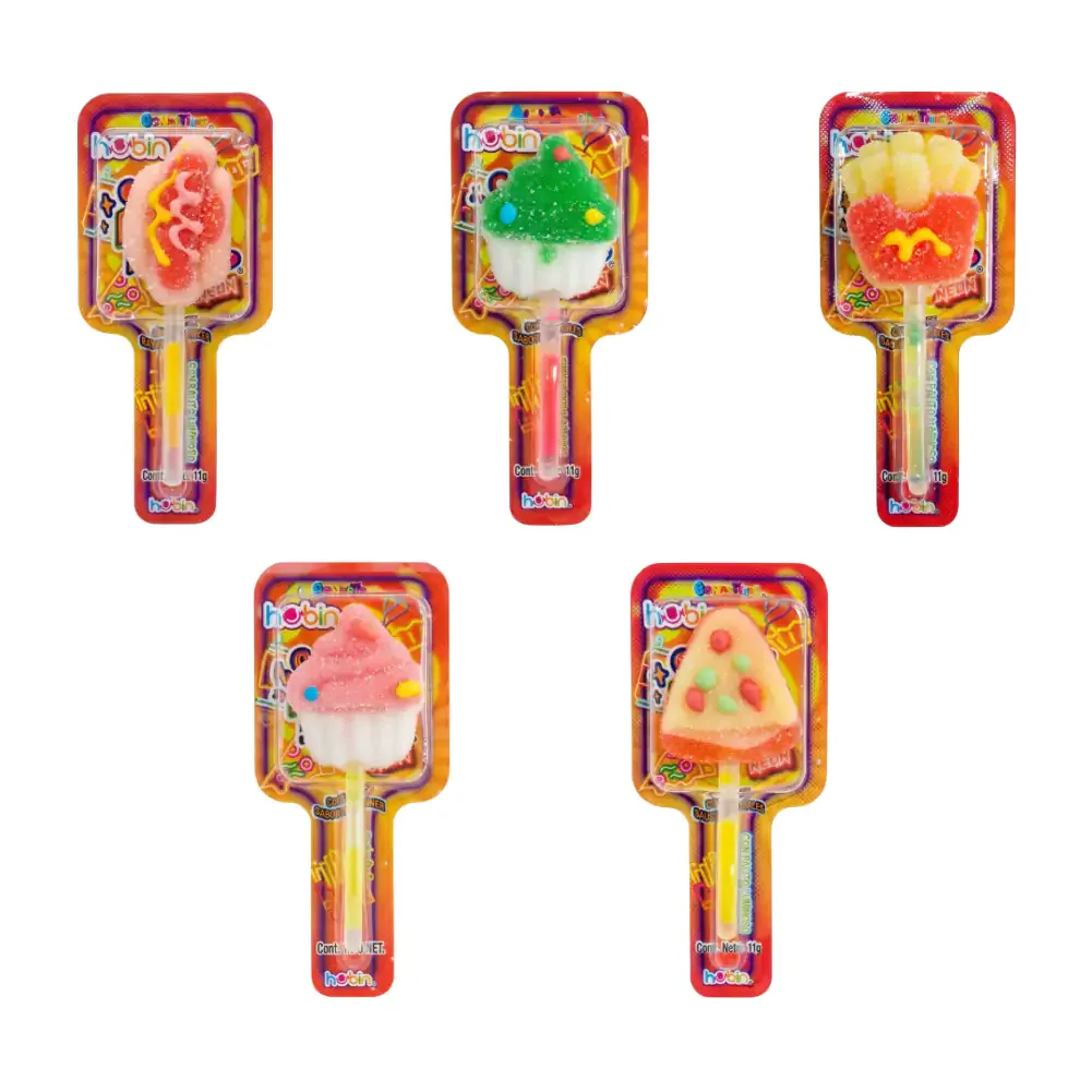 1pza gomita en forma de paleta espolvoreada de azúcar con palito neón, variedad de sabores / 908357