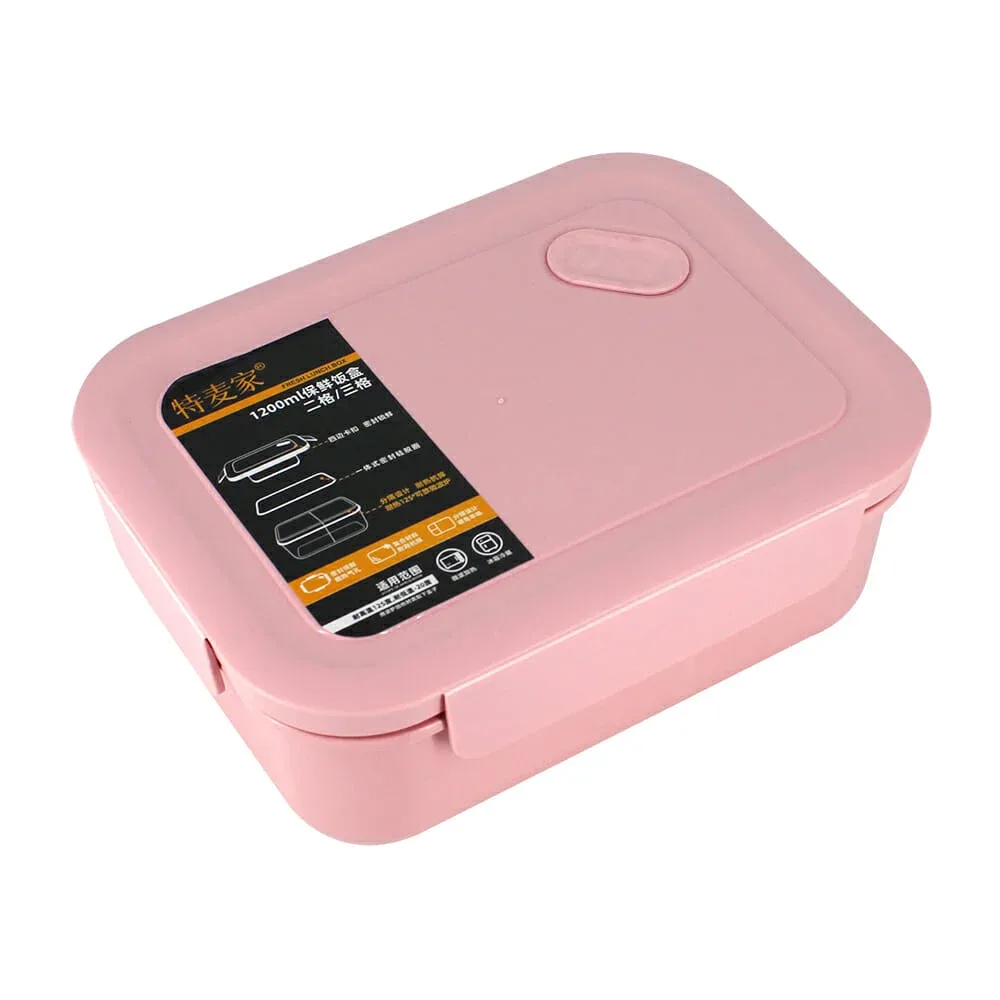 Tupper rectangular de plástico con dos compartimientos 1200ml, variedad de colores / fresh lunch box / fh-108