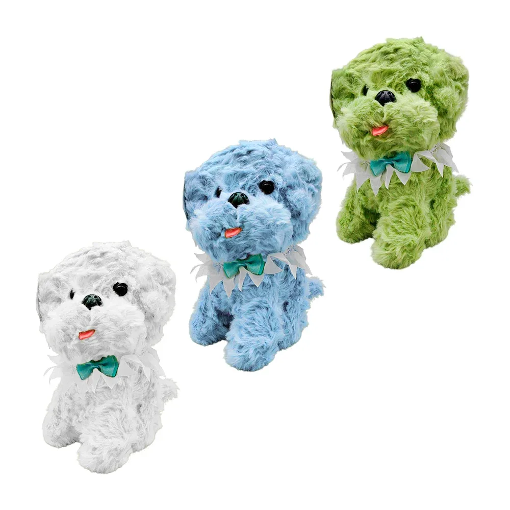 Peluche afelpado de perro con moño y collarín de encaje, 22cm, variedad de colores / c8228