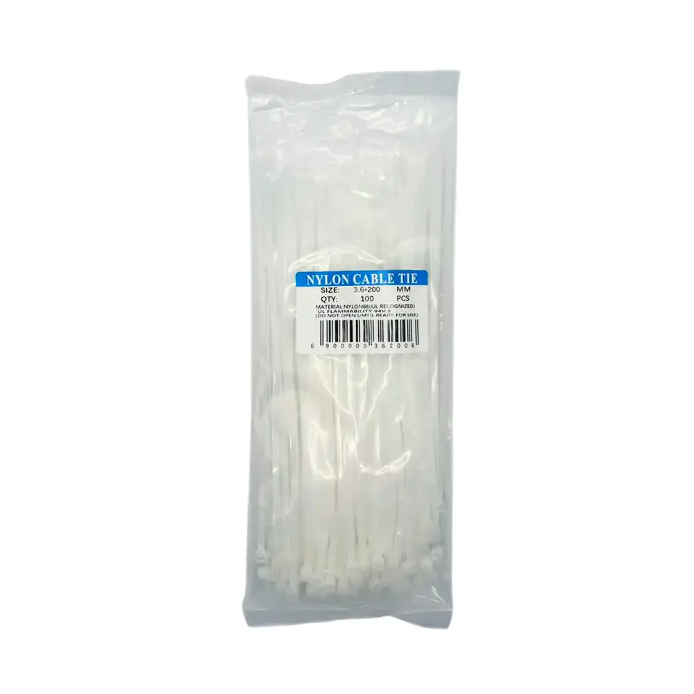 Paquete con 100 cinchos blancos 3.6x200mm / nylon cable ties / tl34954