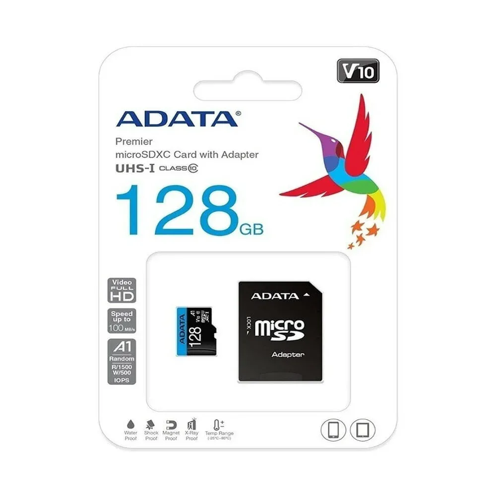 Memoria microsdxc v10 adata con capacidad de 128gb y velocidad de 100mb/s / ausdx128guicl10a1-ra1