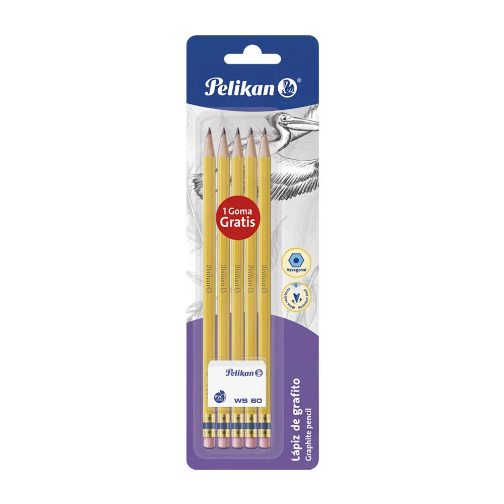 Paquete con 5 lápices 2hb pelikan + borrador ws 60 / 30330215