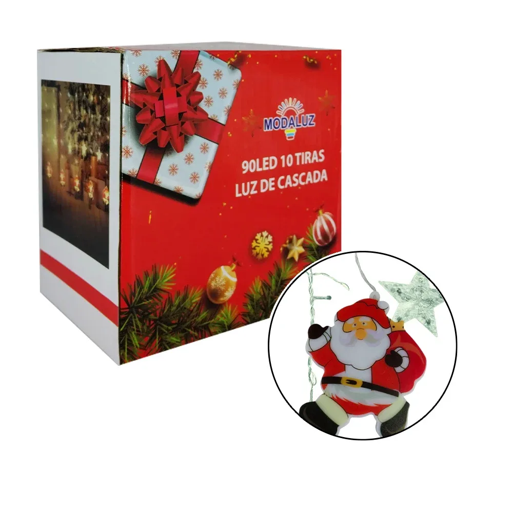 Serie de luces 90 led en cascada moda luz 10 figuras de santa claus y estrellas / dml8241