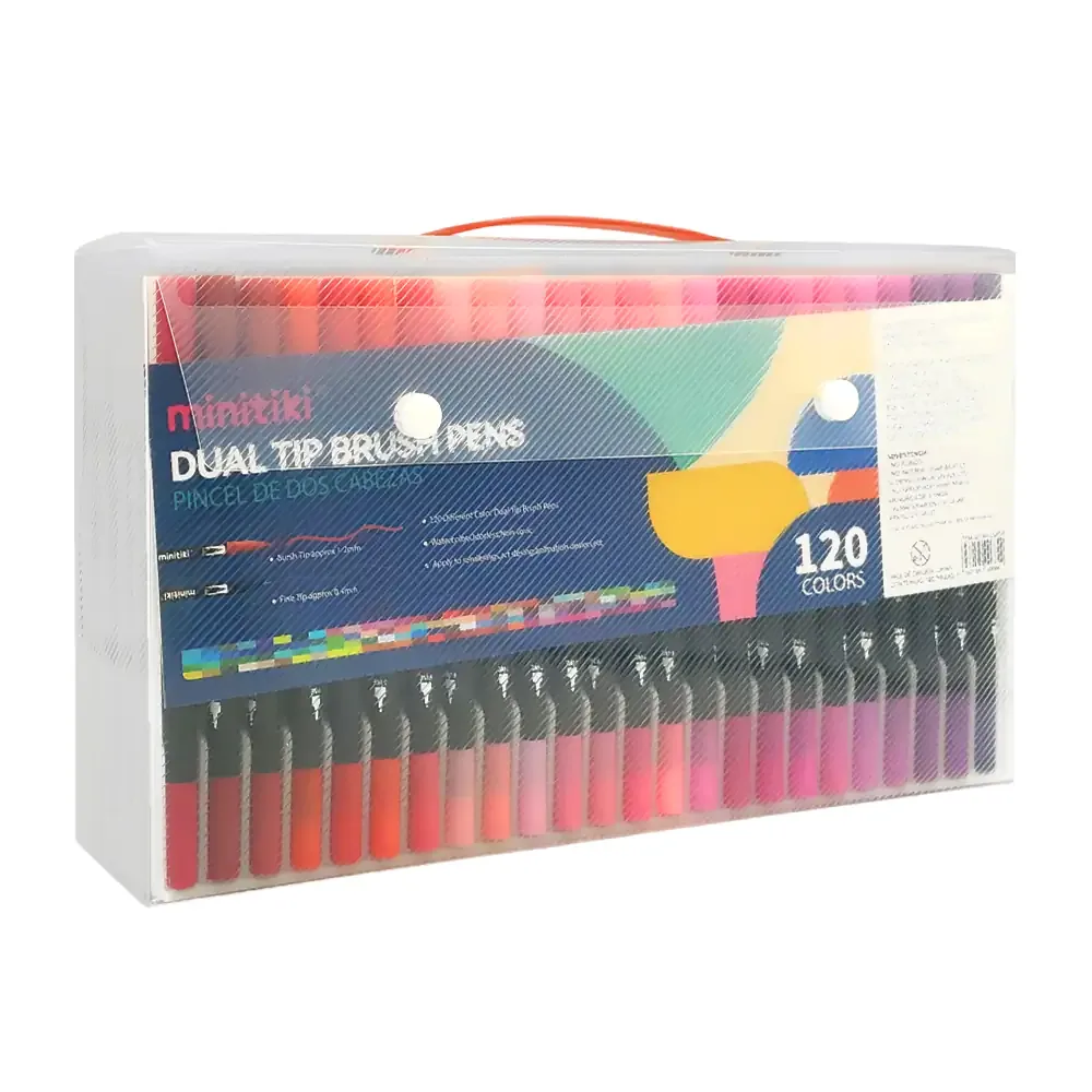 Paquete con 120 marcadores - plumones con 2 puntas, pincel y fina, variedad