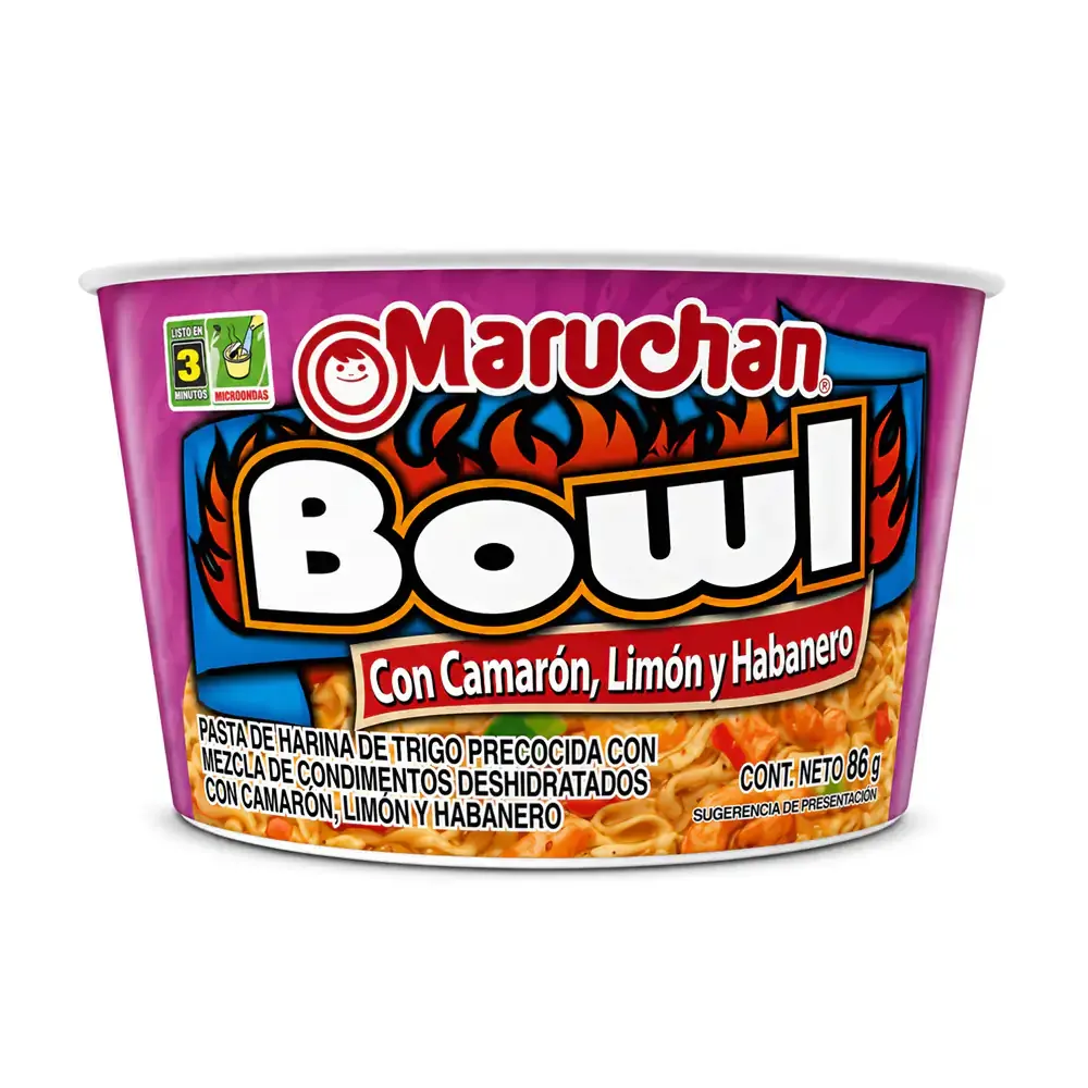 Sopa bowl instantánea con camarón, limón y habanero, 94,3g / maruchan / 003981