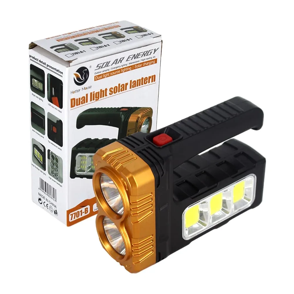Lámpara / linterna de mano recargable mulfuncional con carga solar / dual light solar lantern / 7701-b
