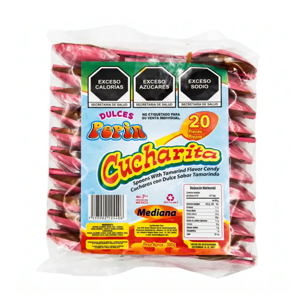 Paquete con 20pzas de cucharitas pepin, mediana con dulce sabor tamarindo / 122406