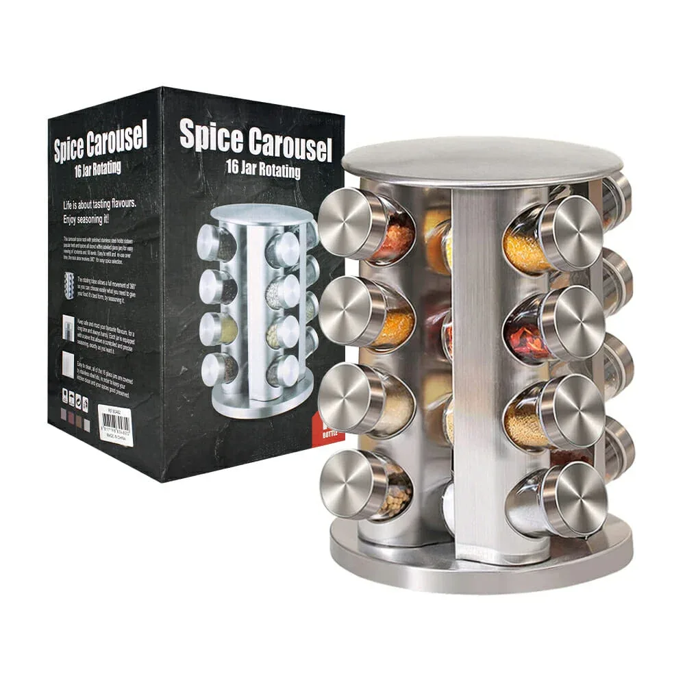 Organizador especiero giratorio con 16 recipientes de cristal / spice carousel a66-16