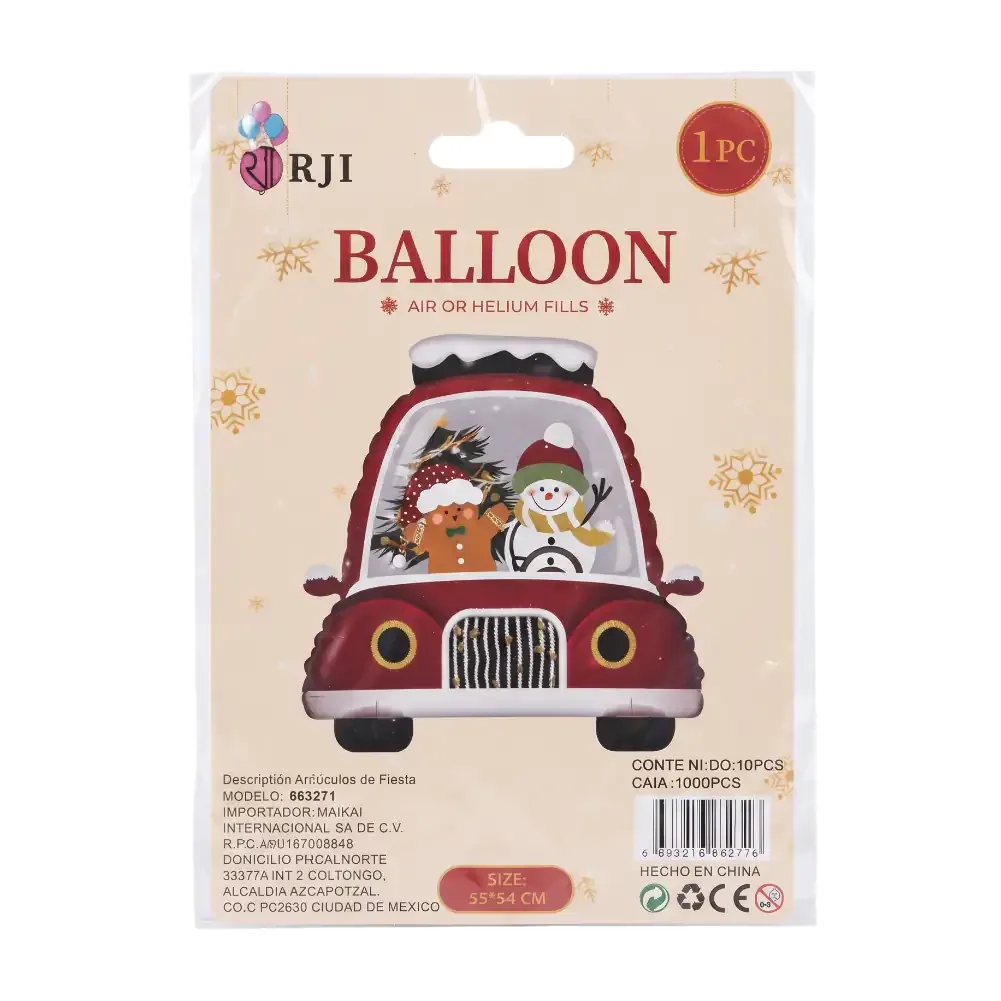 1pza globo decorativo navideño de 55x54cm, muñeco de nieve manejando / 663271