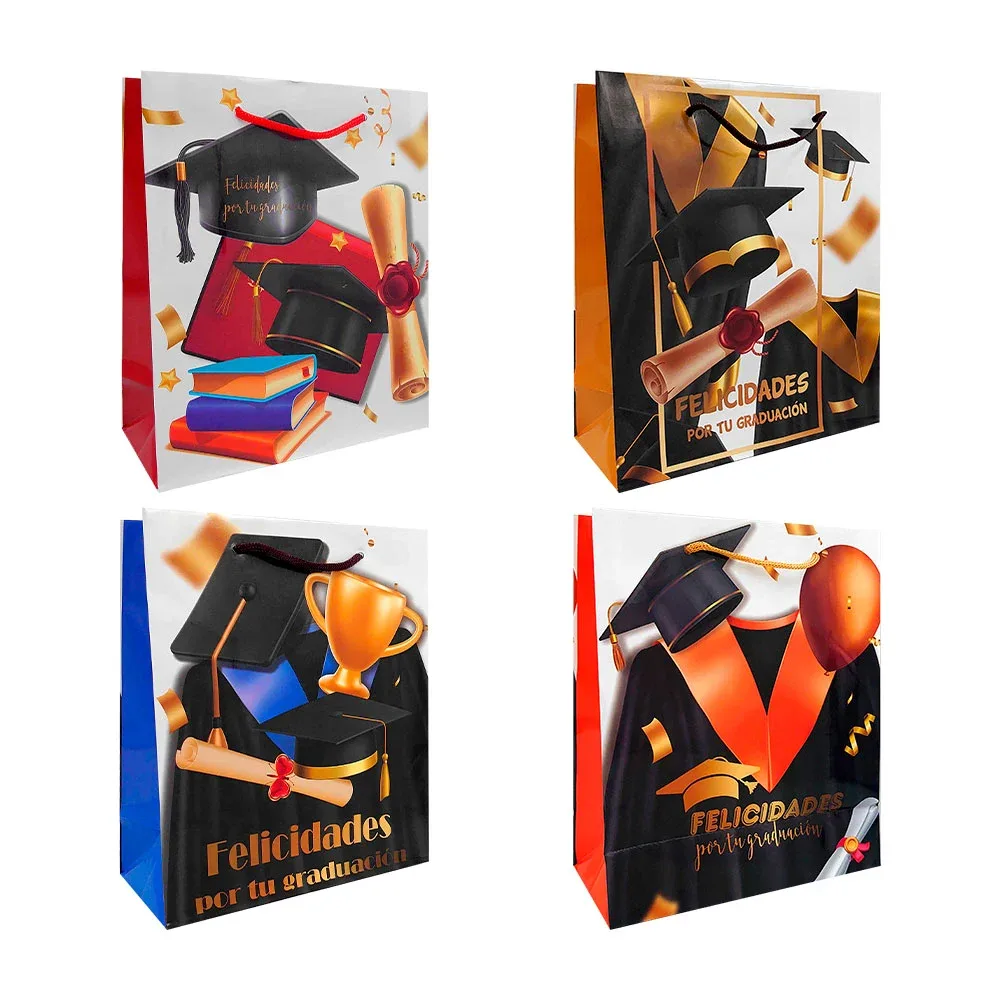 1pz Bolsa de regalo chica con temática de graduación, 18x21.5cm, variedad