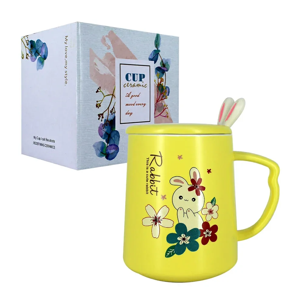 Taza de cerámica con tapa + cuchara, variedad de colores 17236724545B