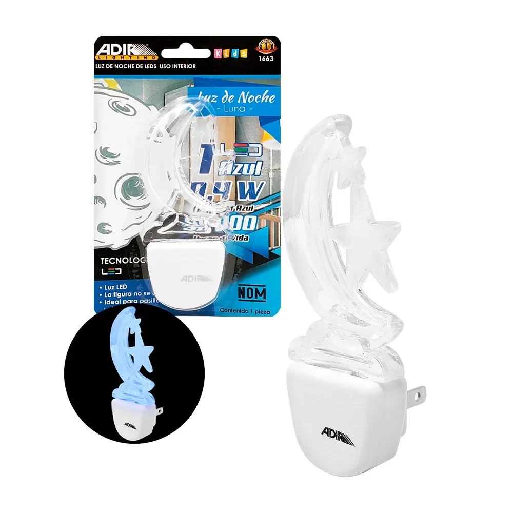 Lámpara de noche con luz led color azul en forma de luna, estrellas y nube