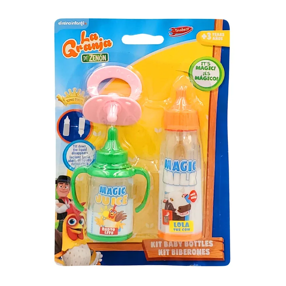Blíster con chupón de juguete y 2 biberones mágicos + estampado / 1120