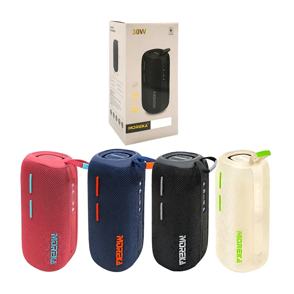 Bocina inalámbrica moreka, cilíndrica, portátil con asa y sonido 360, variedad