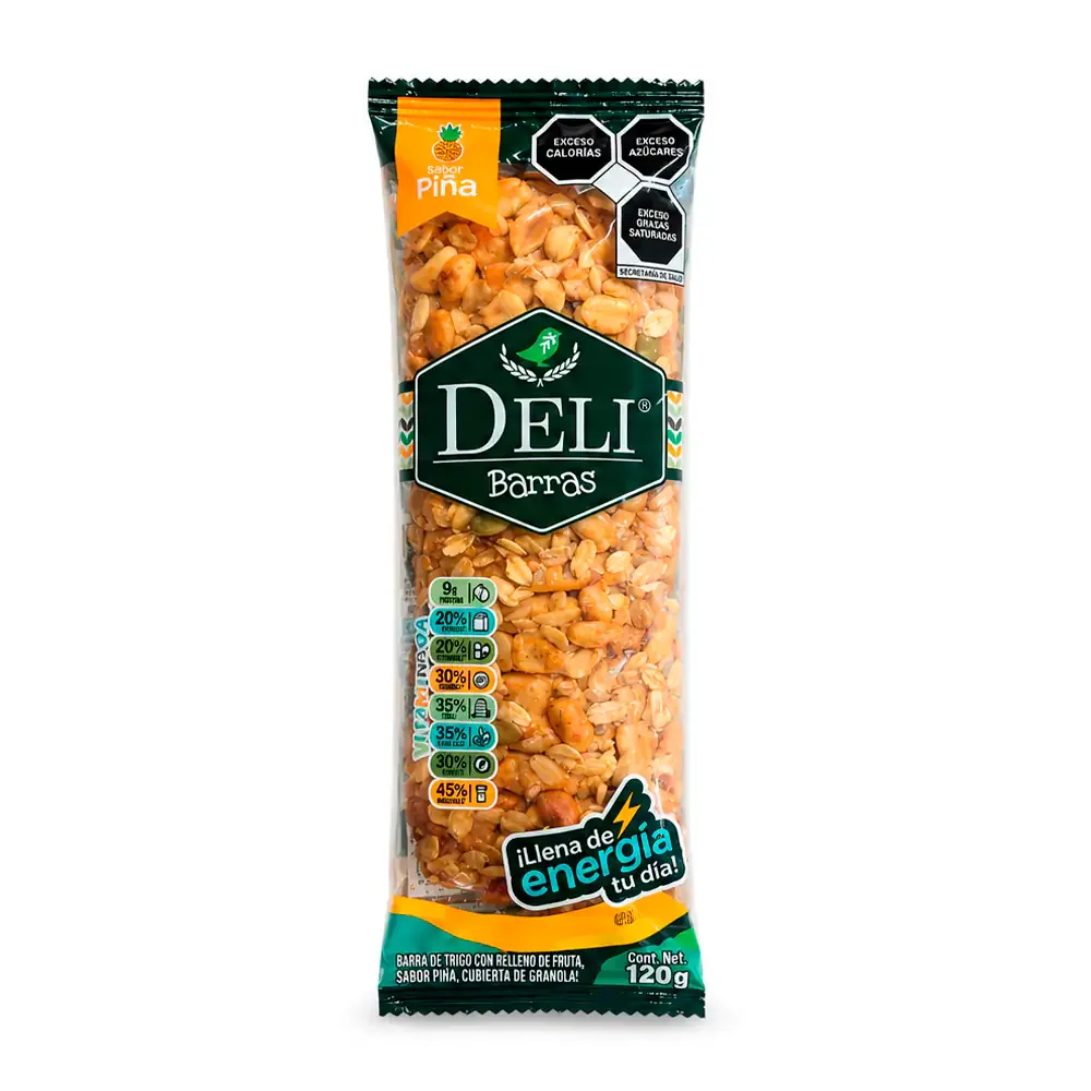 1pza barra delibarra de proteína con cereales y sabor piña, 120g / 493025