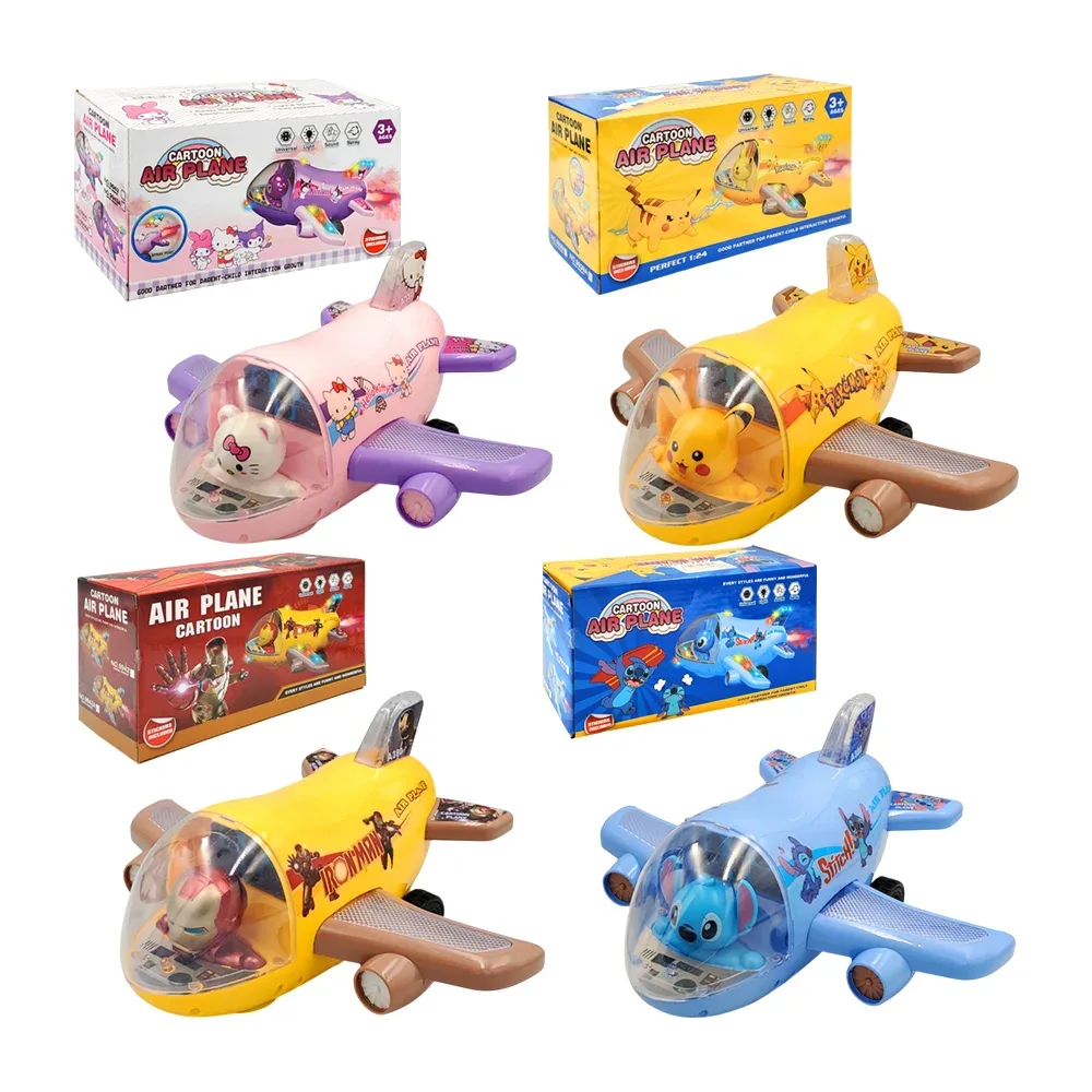 Juguete plástico en forma de avión con luz y estampado, figura de personajes