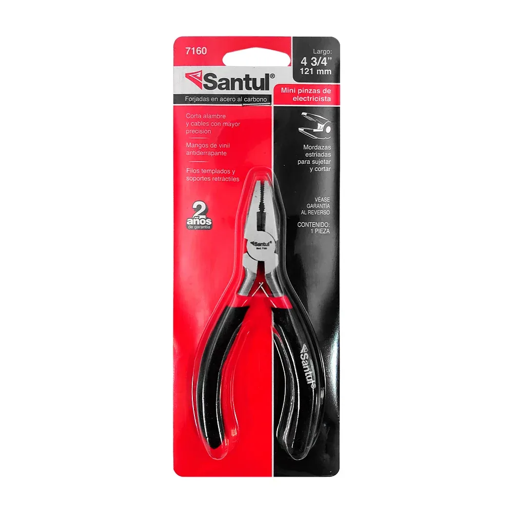 Mini pinzas de electricista santul con mango de vinil antiderrapante y mordazas de sujeción / 0623 / 7160