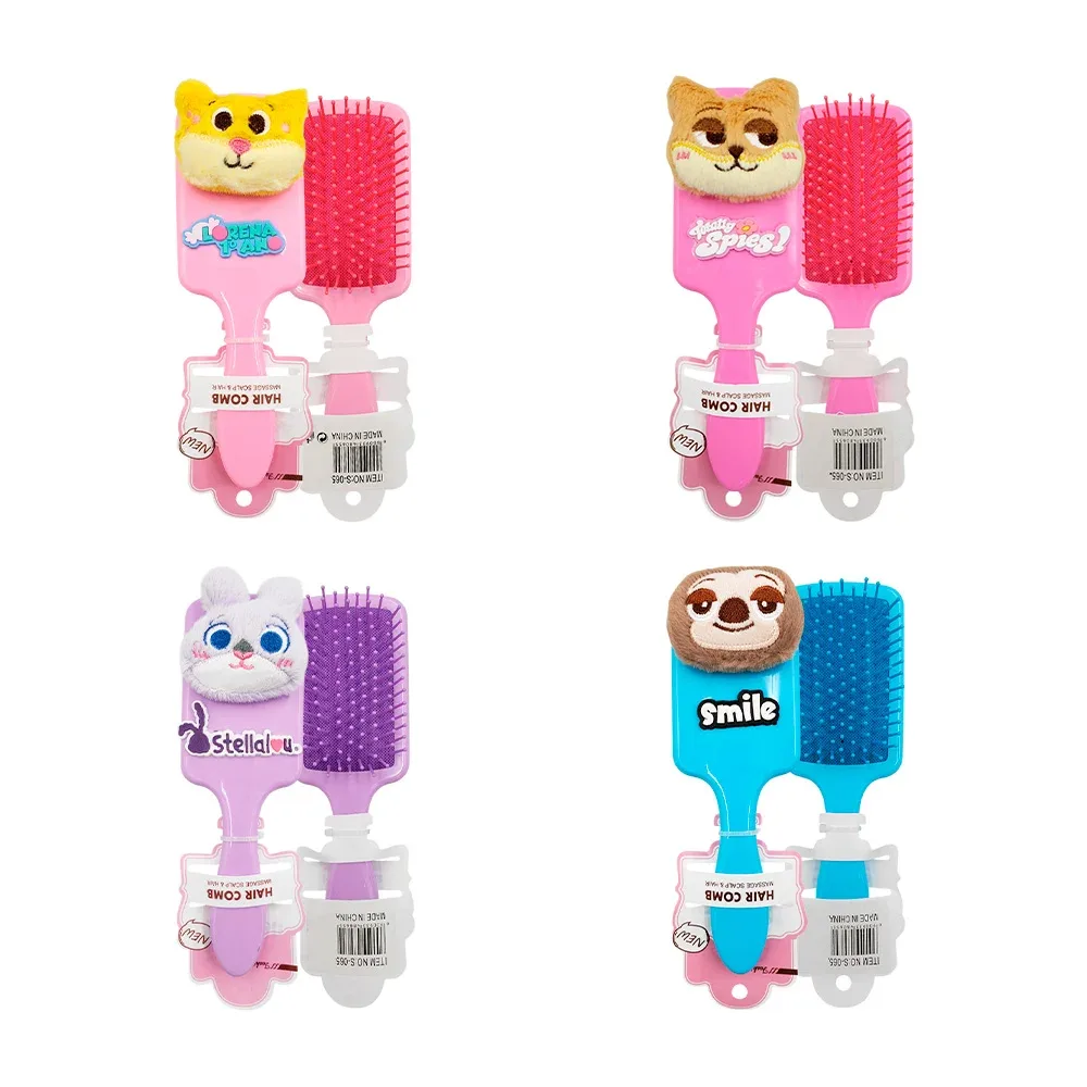 Cepillo rectangular de plástico con decoración de peluche y frase, variedad
