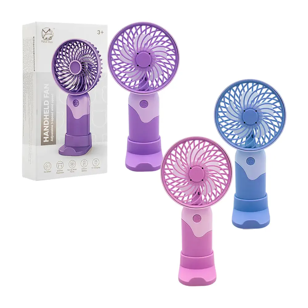Mini ventilador recargable de mano con 3 accesorios + base para celular