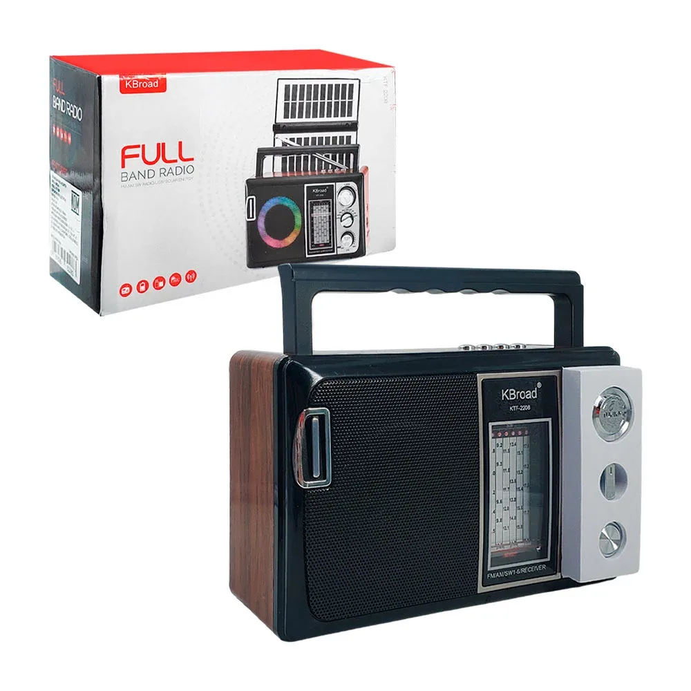 Bocina / radio estilo vintage, con aro led, panel solar y antena plegable
