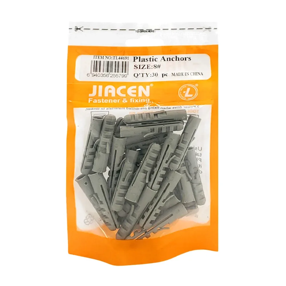 Paquete con 30 taquetes de plástico jiacen del #8 / plastic anchors / tl44691