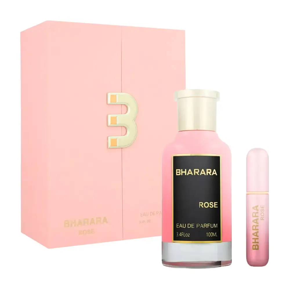 Perfume bharara rose en spray con fragancia para dama 100 ml + mini atomizador