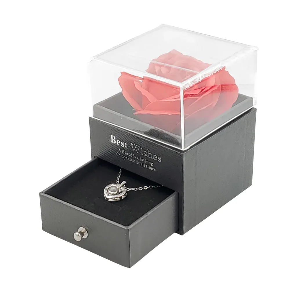 Estuche alhajero con rosa encapsulada + accesorio, variedad de colores / xq-260