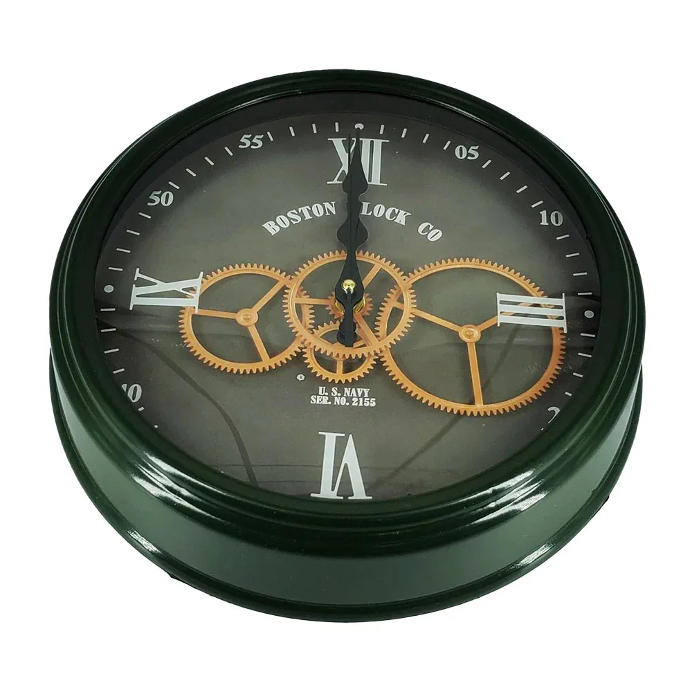 Reloj redondo de 23.5cm con manecillas y diseño de engranes para pared / boston clock co / ep31161