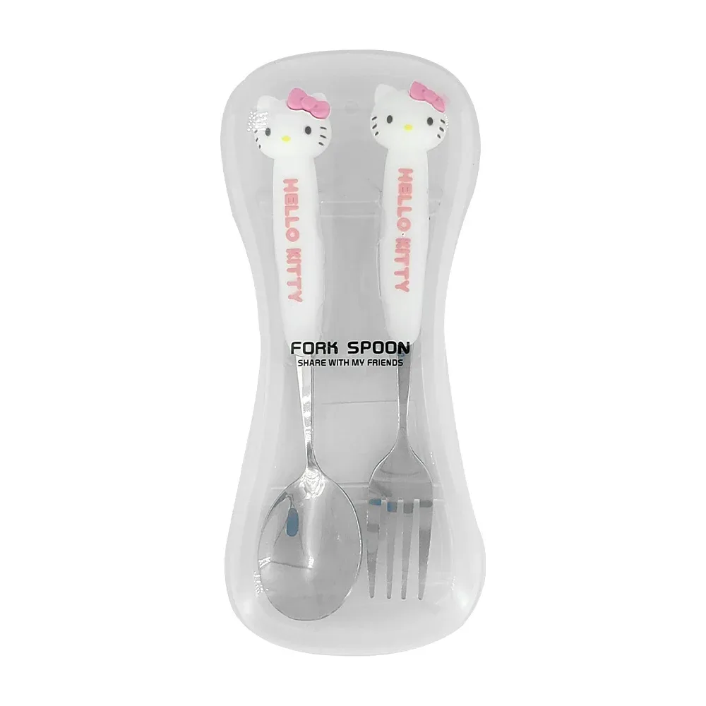 Estuche transparente de plástico con cubiertos metálicos y diseño hello kitty / fork spoon