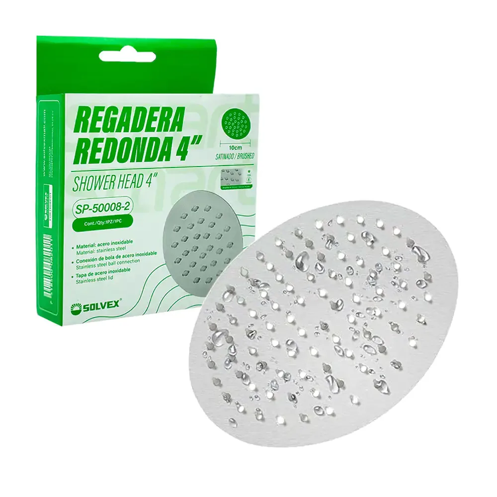 Regadera solvex, redonda de 4in, acero inoxidable satinado / sp-50008-2