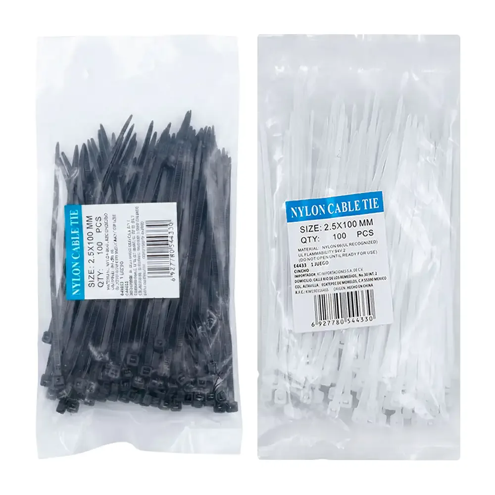Paquete con 100 cinchos de nylon en color negro o blanco, 2.5x100mm / e4433