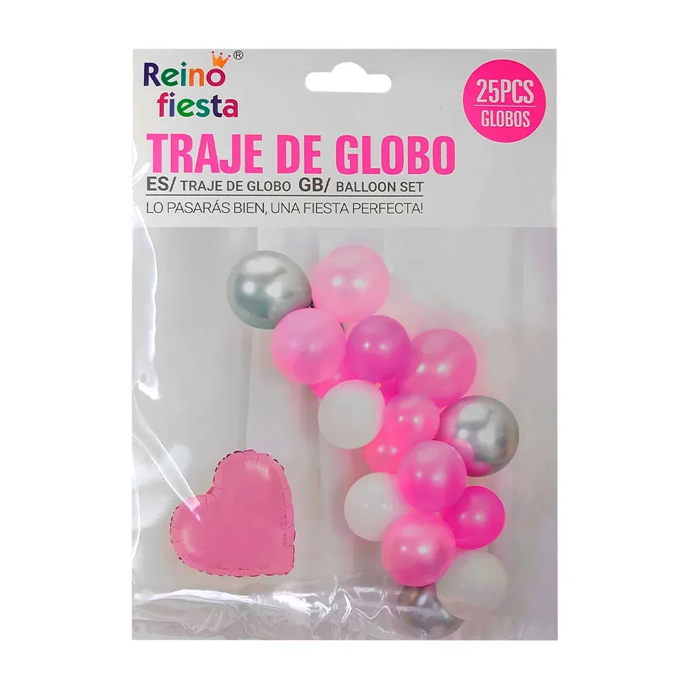 Paquete decorativo con 25 diversos globos de látex + 1 corazón de helio
